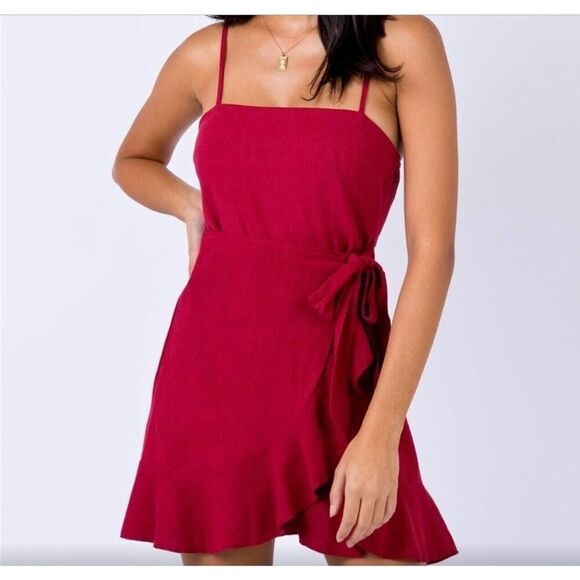 Princess Polly Caedere mini wrap dress red 8 ruffle sleeveless event party boho - Picture 2 of 8